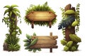 Wooden Signboards in Jungle with Tropic Leaves