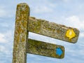 Wooden signpost on chalk cliffs near Seven Sisters Country Park