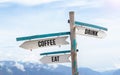 Wooden signpost with food or drink choices