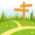 Wooden signpost at crossroads