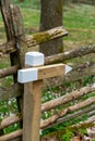 Wooden signpost direction sign in Swedish countryside