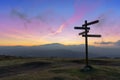 Wooden signpost on mountain