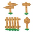 Wooden signpost standing in grass set isolated Royalty Free Stock Photo