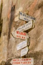 Wooden signposts in Auray, municipality of France, in the department of Morbihan, in the Brittany region