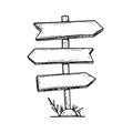 Wooden signs arrows in pole hand drawn sketch style black color. Royalty Free Stock Photo