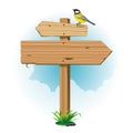 Wooden signs with leaf and bird. Vector illustration. Royalty Free Stock Photo