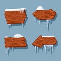 Wooden signs in snow vector set Royalty Free Stock Photo