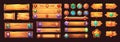 wooden signs ui cartoon set. sign game interface, stones buttons crystal pointer star menu vector illustration