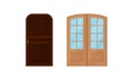 Wooden Single and Double Door as Hinged Movable Barrier Used as Entrance in the Building Vector Set