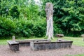 A wooden sitting bench decorative moulding in the Park