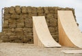 Wooden skatr ramp for bmx and dirt bike Royalty Free Stock Photo