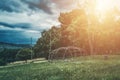 wooden skeleton made for indian sauna in open landscape. Royalty Free Stock Photo