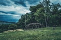 wooden skeleton made for indian sauna in open landscape. Royalty Free Stock Photo