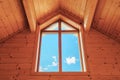 Wooden Skylight Window, large luxury window with a blue sky Royalty Free Stock Photo