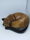 Wooden sleeping cat ornament animal fall colours