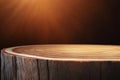 Wooden Slice Texture Display Stand with Abstract Backdrop And Warm Light Royalty Free Stock Photo