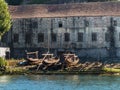 Wooden Slipway and Rabelo Boats on the Bank of the River Douro - Royalty Free Stock Photo