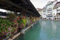 Wooden sluice bridge, Thun, Switzerland Royalty Free Stock Photo