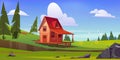 Wooden small house on hill with green grass Royalty Free Stock Photo
