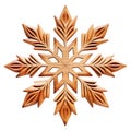Wooden snowflake cut out on a white or transparent background. Christmas and New Year concept. A design element to be