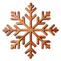 Wooden snowflake cut out on a white or transparent background. Christmas and New Year concept. A design element to be