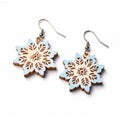 Wooden Snowflake Drop Earrings In Light Blue And White