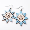 Wooden Snowflower Earrings: Light Blue Star Snowflake Design
