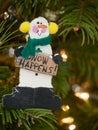 Wooden Snowman Christmas Ornament Holding Snow Happens Sign Royalty Free Stock Photo