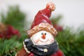 Wooden snowman with red cap