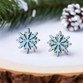 Wooden Snowyflakes Stud Earrings - Bronze And Azure Style
