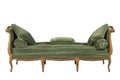 Wooden sofa with green upholstery isolated on white