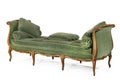 Wooden sofa with green upholstery isolated on white