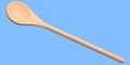 Wooden solid spoon or kitchen utensils on blue background.