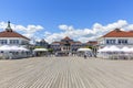 Wooden Sopot pier in sunny day. View of the Spa House, Sopot, Poland