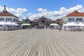 Wooden Sopot pier in sunny day. View of the Spa House, Sopot, Poland