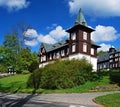 Wooden spa buildings in Karlova Studanka spa resort Royalty Free Stock Photo