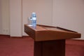 Seminar Podium . Wooden podium tribune stand rostrum . Wooden speech stand in conference room Royalty Free Stock Photo