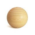 Wooden sphere 3d rendering, spherical shape made of wood isolated on white background