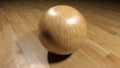 Wooden sphere on wooden pavement - 3D rendering