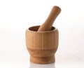 Wooden spice mortar with pestle on white background, isolated Royalty Free Stock Photo