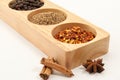 Wooden Spice Rack Filled with Spices