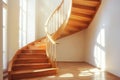 Wooden spiral staircase leading to second floor at modern home Royalty Free Stock Photo