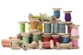 Wooden spools with colored cotton threads for