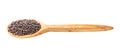 Wooden spoon with black mustard seeds isolated Royalty Free Stock Photo