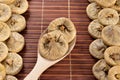 Wooden spoon with dried figs Royalty Free Stock Photo