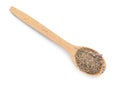 Wooden spoon with dried lavender flowers on white background Royalty Free Stock Photo