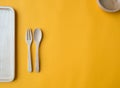 Wooden spoon, fork, plate and bowl Royalty Free Stock Photo