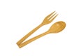 Wooden spoon and fork on white