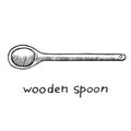 Wooden spoon, hand drawn doodle sketch, black and white illustration