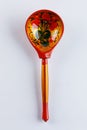 A wooden spoon handmade with a painting in the Russian style of Khokhloma Royalty Free Stock Photo